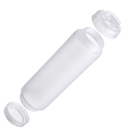 Емкость для соуса 1000 мл. d=75 мм. h=257 мм. c 2 крышками, с силик. носик. широкая прозрачная, крышки прозрачные GP /1/96/ ВДОХНОВЕНИЕ