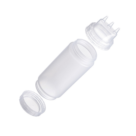 Емкость для соуса  500 мл. d=70 мм. h=200 мм. с 2 крышками 3 носика, широкая прозрачная, крышки прозрачные GP /1/96/