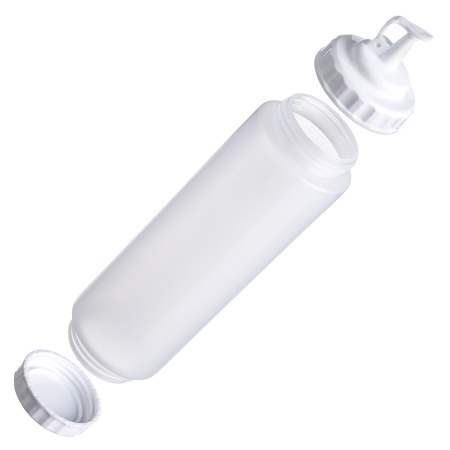 Емкость для соуса 1000 мл. d=75 мм. h=295 мм. c 2 крышками, широкая прозрачная, крышки белые GP /1/96/