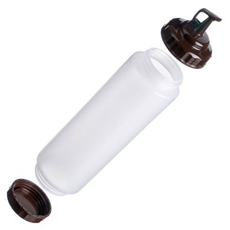 Емкость для соуса 1000 мл. d=75 мм. h=295 мм. c 2 крышками, широкая прозрачная, крышки коричневые GP /1/96/