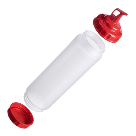 Емкость для соуса  750 мл. d=70 мм. h=270 мм. с 2 крышками, широкая прозрачная, крышки красные GP /1/96/