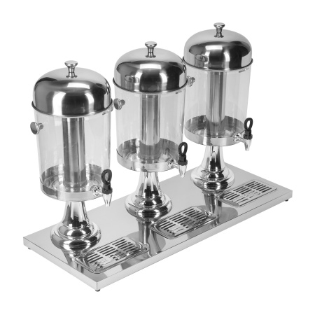 Диспенсер для соков, холодных напитков, три емкости по 8 л. h=56см. колба пластик. MGsteel /1/