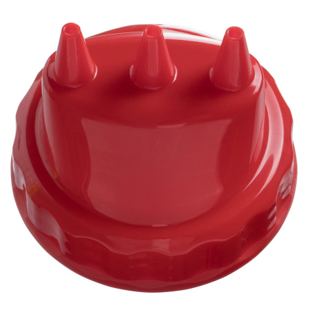 Емкость для соуса 1000 мл. d=75 мм. h=290 мм. c 2 крышками 3 носика, широкая прозрачная, крышки красные GP /1/96/