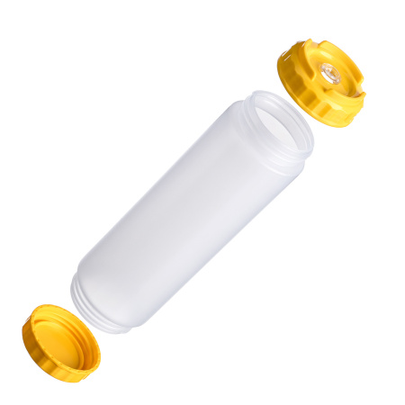 Емкость для соуса  750 мл. d=70 мм. h=237 мм. с 2 крышками, с силик. носик. широкая прозрачная, крышки желтые GP /1/96/ ВДОХНОВЕНИЕ